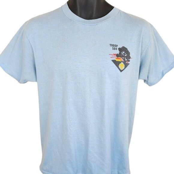 Vintage Boy Scouts T Shirt Mens Size Medium Blue Troop 504 Ohio Chippewa - Picture 1 of 7